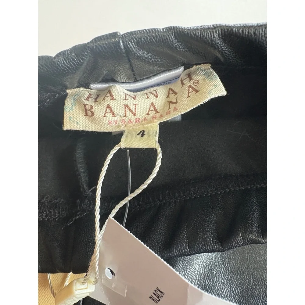 Hannah Banana Girls Black Faux Leather Leggings Size 4 NWT Elastic Waist Pants
